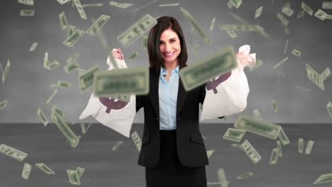 video compuesto de mujer de negocios sosteniendo bolsas de dinero