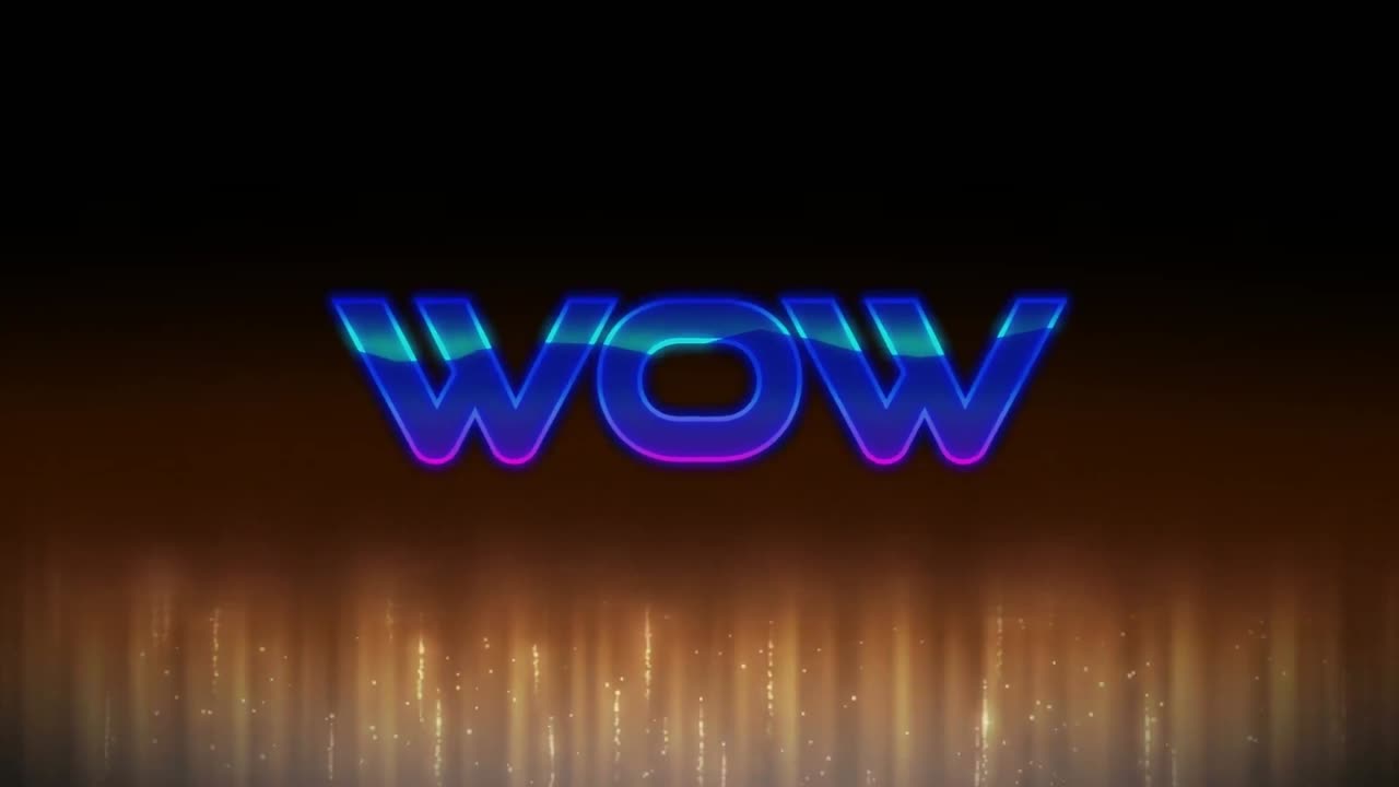 검은 바탕에 와우 텍스트의 애니메이션