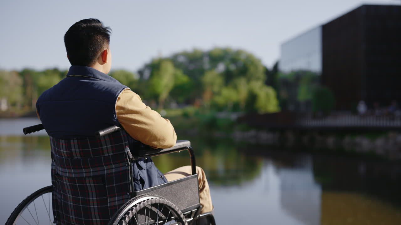 Man in Wheelchair Relaxing by a Lake