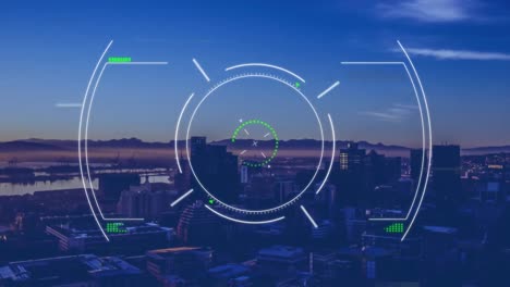 Animation-Des-Umfangs-Und-Der-Datenverarbeitung-über-Dem-Stadtbild