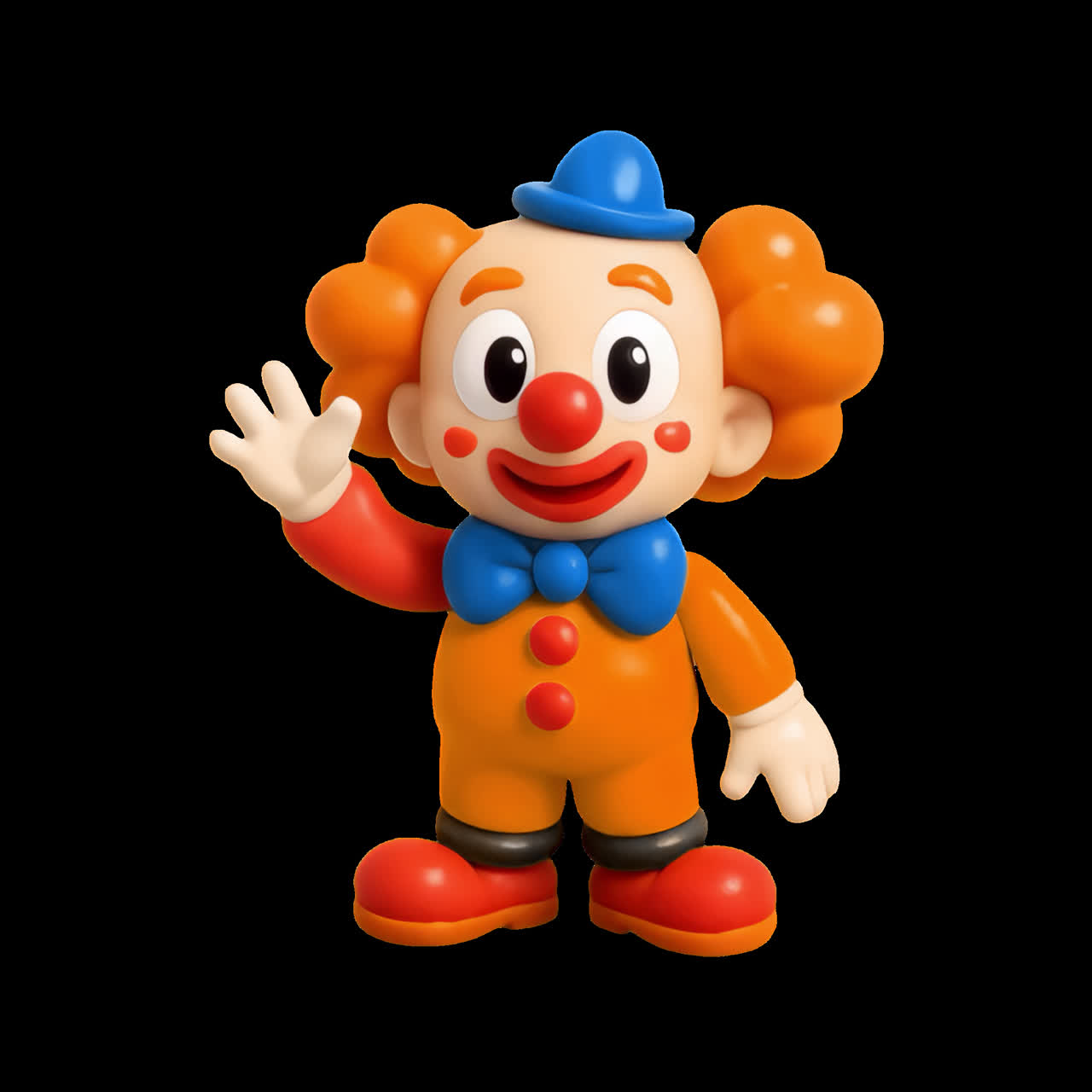 Colorful toy clown figure animation isolated asset, transparent 4K video, alpha channel, ProRes 4444