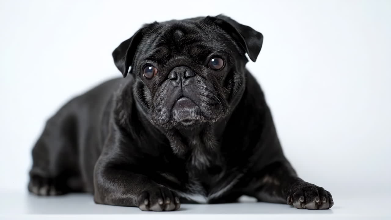 A black pug lying down