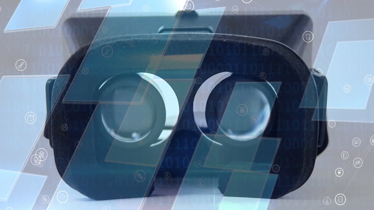 스크린 위의 디지털 아이콘의 애니메이션과 배경에서 vr 헤드 ⁇