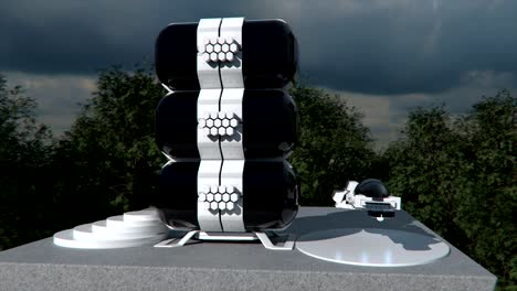 futuristic home with a flying car.