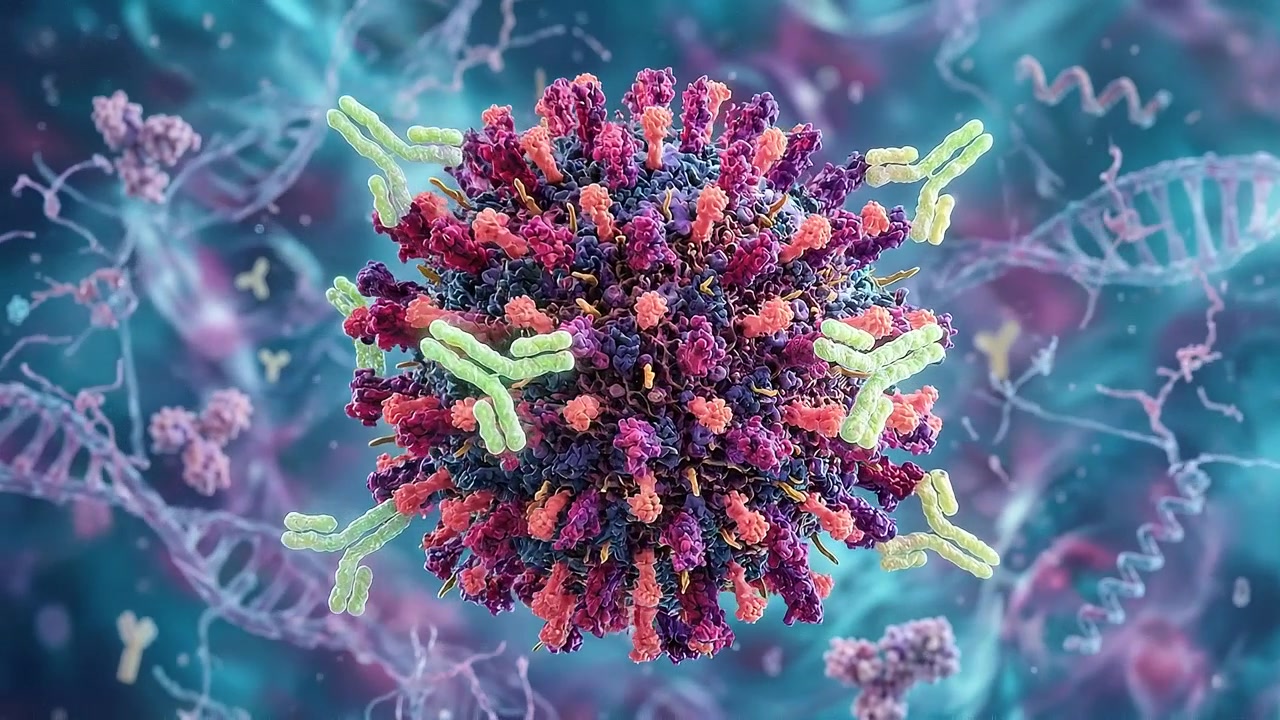 Agrupamento Microscópico de Moléculas Orgânicas com Pontas Esféricas Flutuando em Azul
