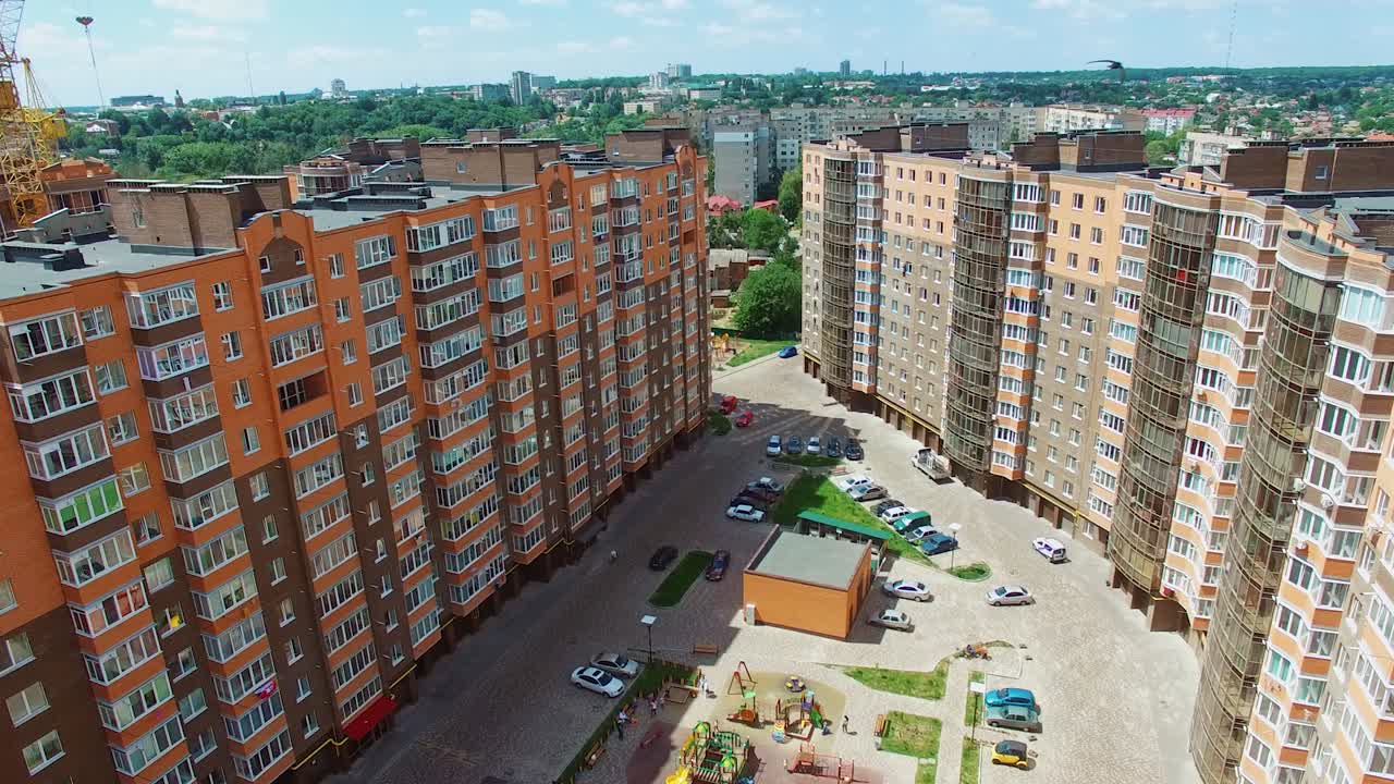 Modern apartment buildings exteriors. Modern residential buildings with outdoor facilities