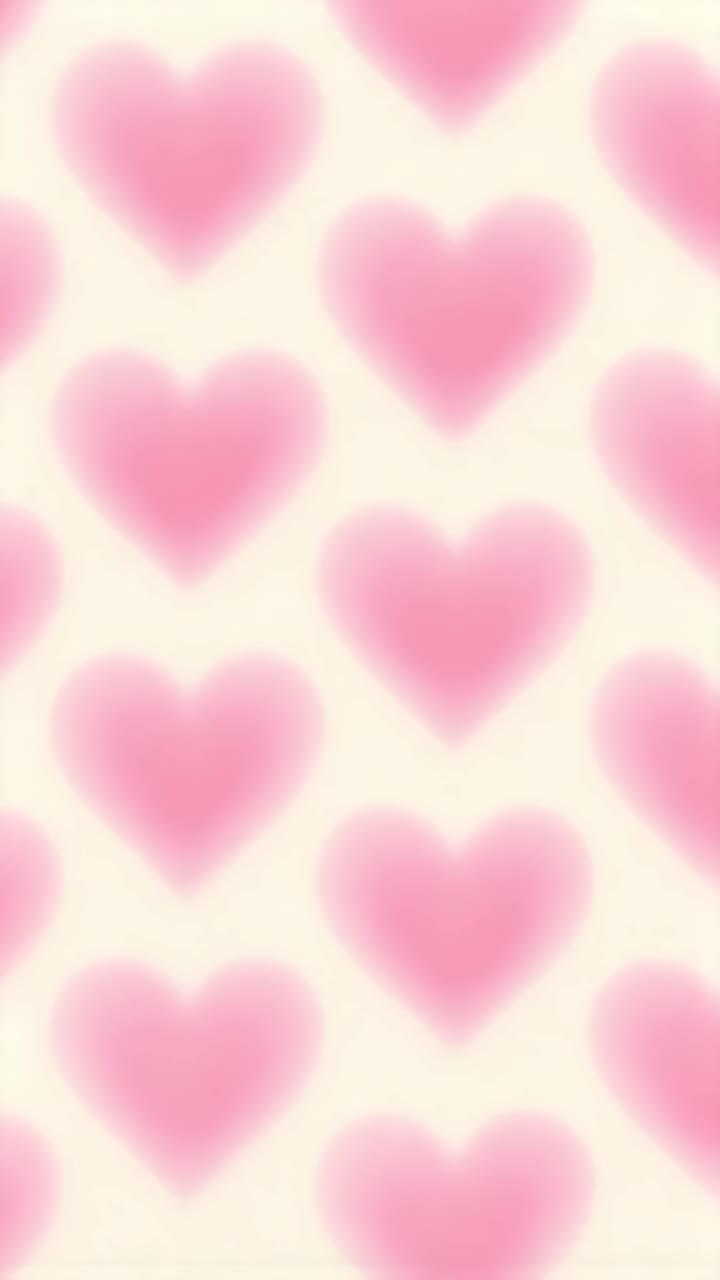 Cuori rosa con effetto soft focus su sfondo color crema, visti dall'alto
