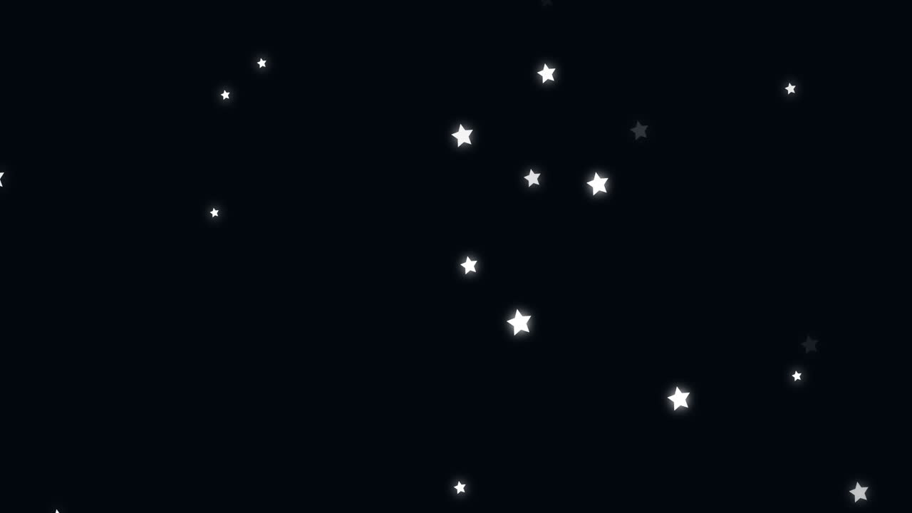 Animation of glowing white stars twinkling and moving in hypnotic motion on black background