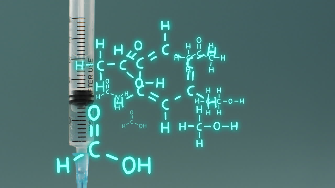 백신에 대한 화학적 구조의 애니메이션