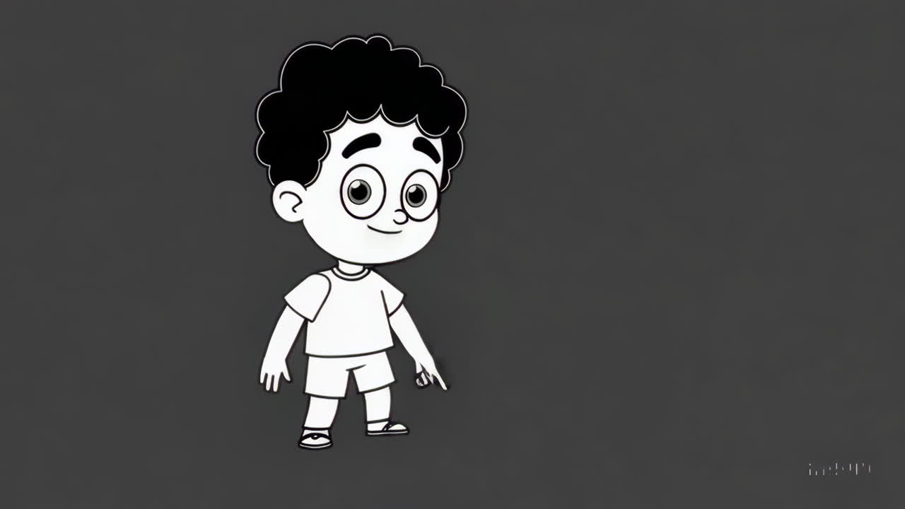A cartoon boy pointing