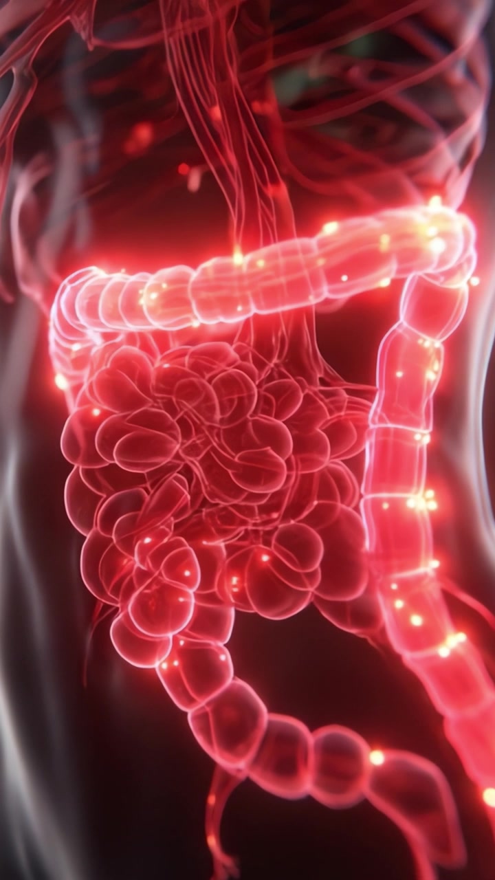 An Intricate Digital Rendering of the Human Digestive System, Highlighting the Complex Structure of the Intestines with Vivid Colors and Detailed Visualization