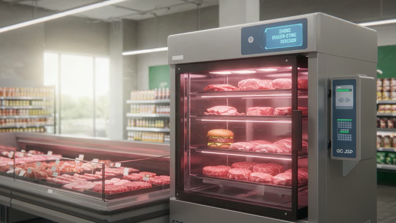 Revolutionary Meat Display: Innovative Retail Solution Showcasing High-Quality Meats with Modern Technology for Enhanced Customer Experience in Grocery Shopping
