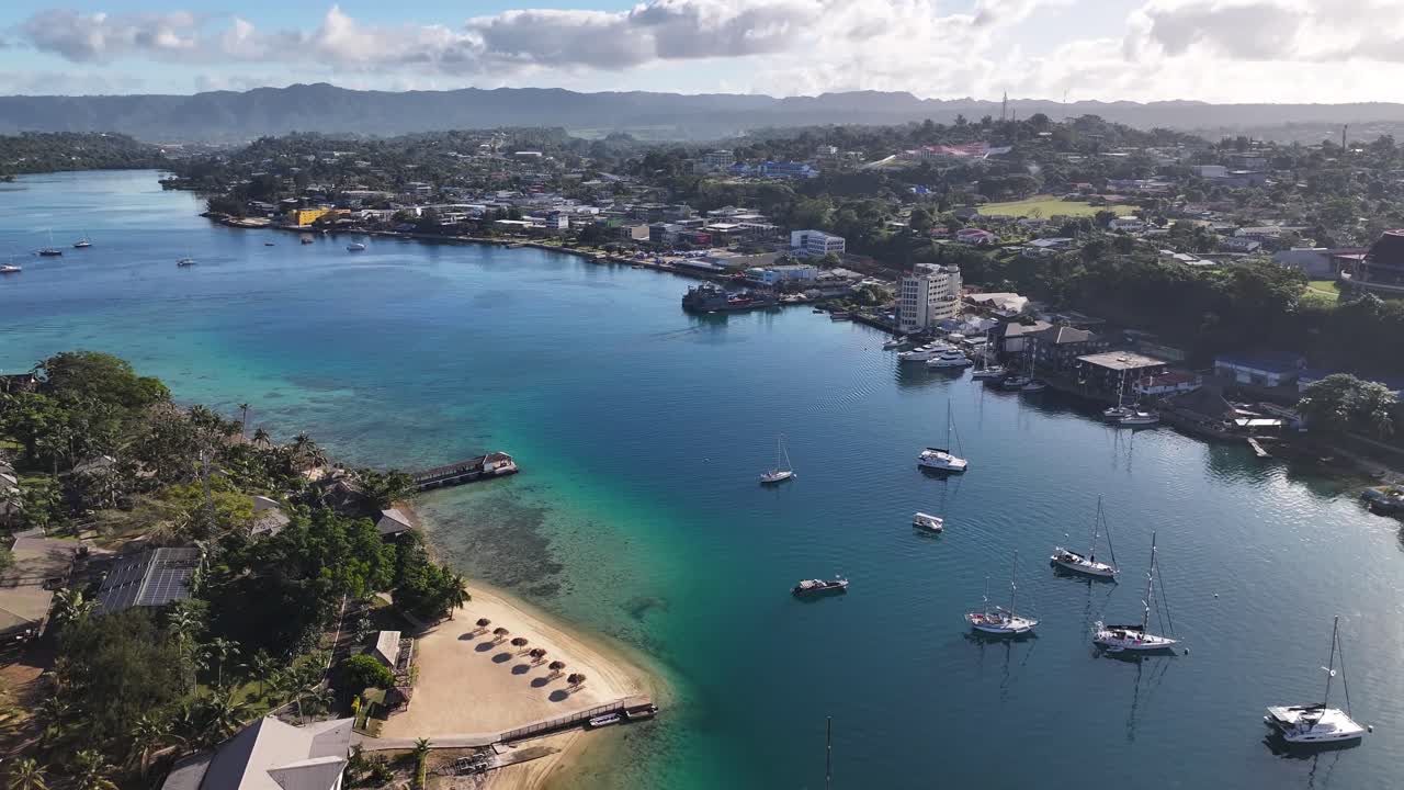 Aerial View of a Tropical Town on a Bay
