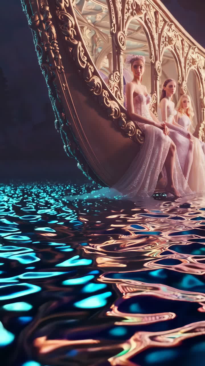Elegant Women in a Golden Gondola