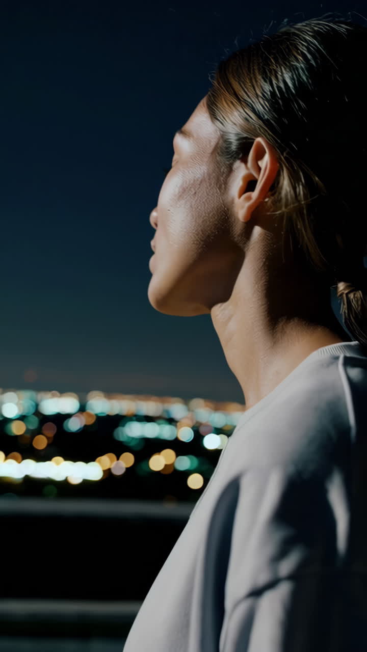 mujer en el techo por la noche