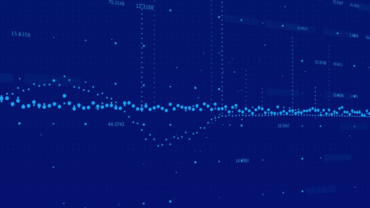 Animation of data processing and circles moving over blue background