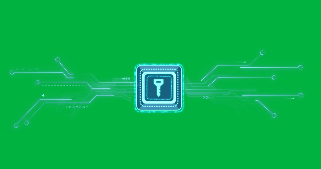Animation of computer circuit element with online security key on transparent background