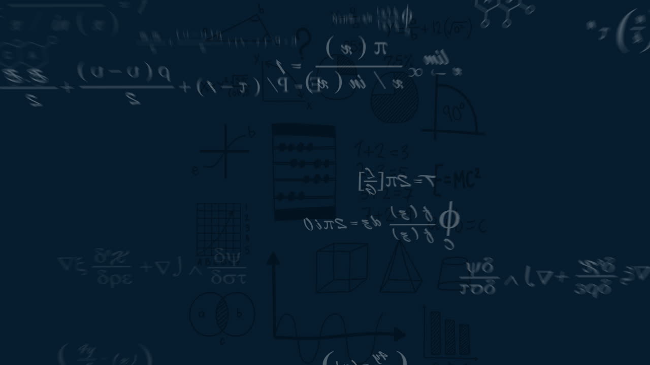 Animation of mathematical data processing over dark background