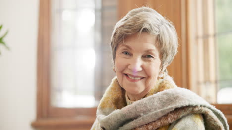 smile, home and portrait of senior woman relax