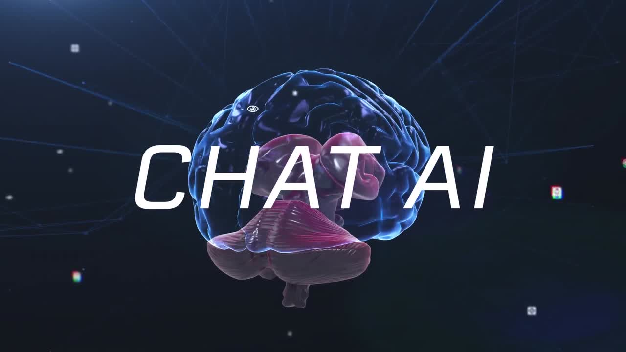 animación de texto de chat de inteligencia artificial y procesamiento de datos sobre el cerebro humano