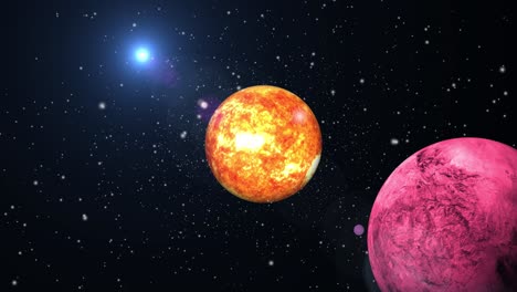 planetas rojos y amarillos moviéndose juntos, el gran universo