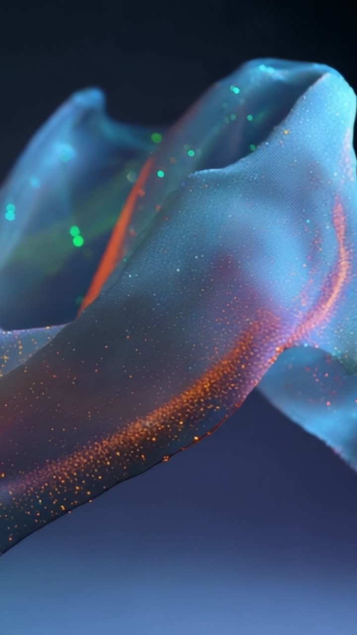 Translucent Waves of Colorful Light: Ethereal Fluidity Captured in Motion with Sparkling Particles and Dreamlike Textures Creating a Mystical Atmosphere