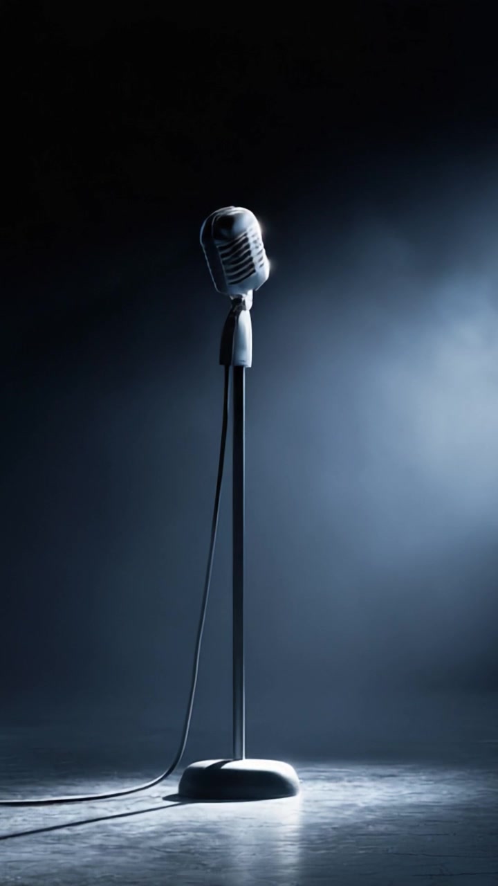 A Vintage Microphone Illuminated in a Dramatic Spotlight, Symbolizing Music, Performance, and Artistic Expression on Stage.