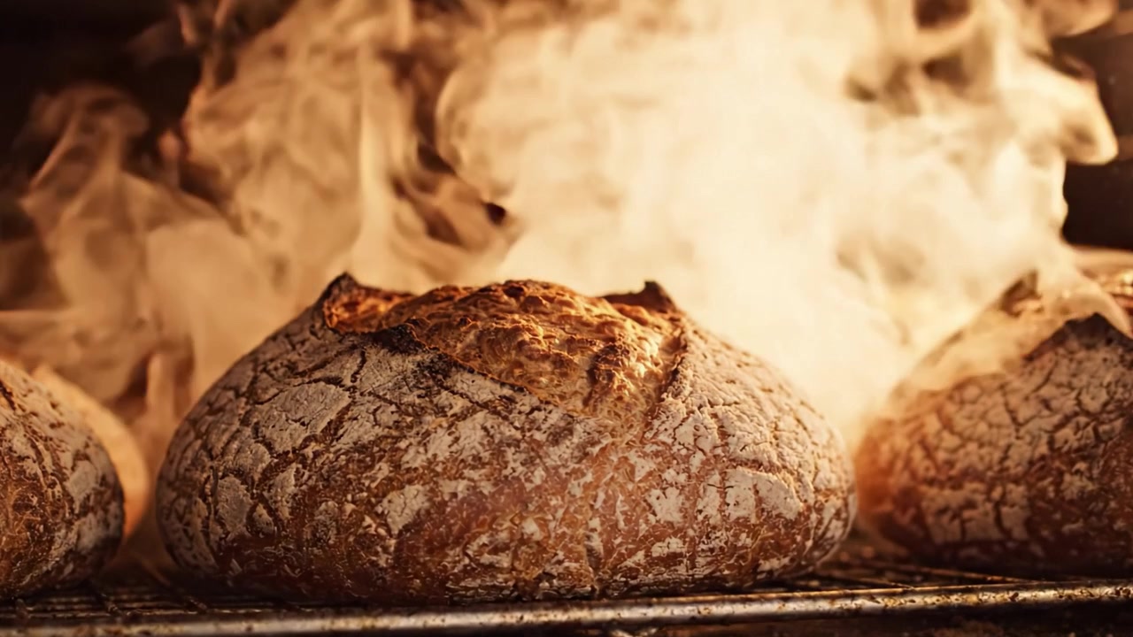 Golden Brown Artisan Bread Baking in the Oven, Creating an Irresistible Aroma of Freshly Baked Bread with a Crispy Crust and Soft Interior