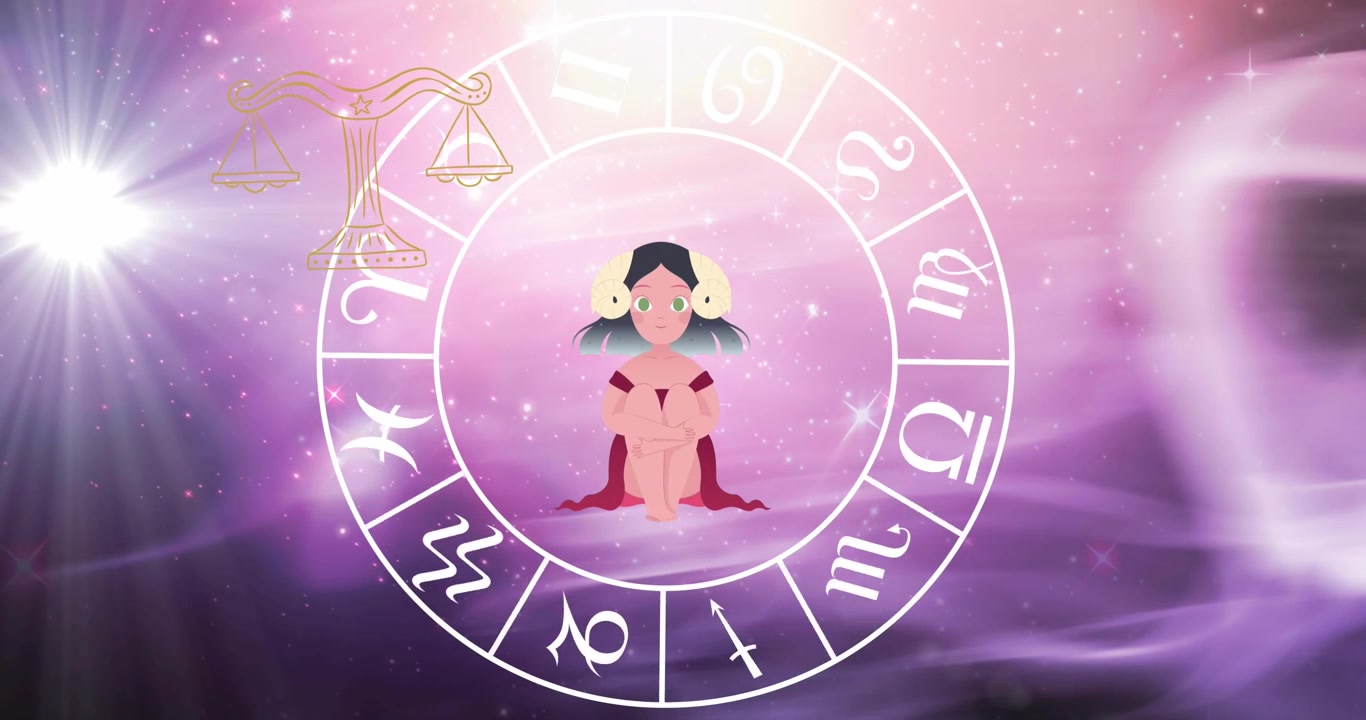 Animated Libra Zodiac Sign with Rotating Horoscope Wheel