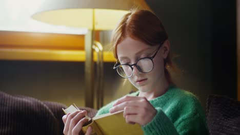 girl reading a book at home