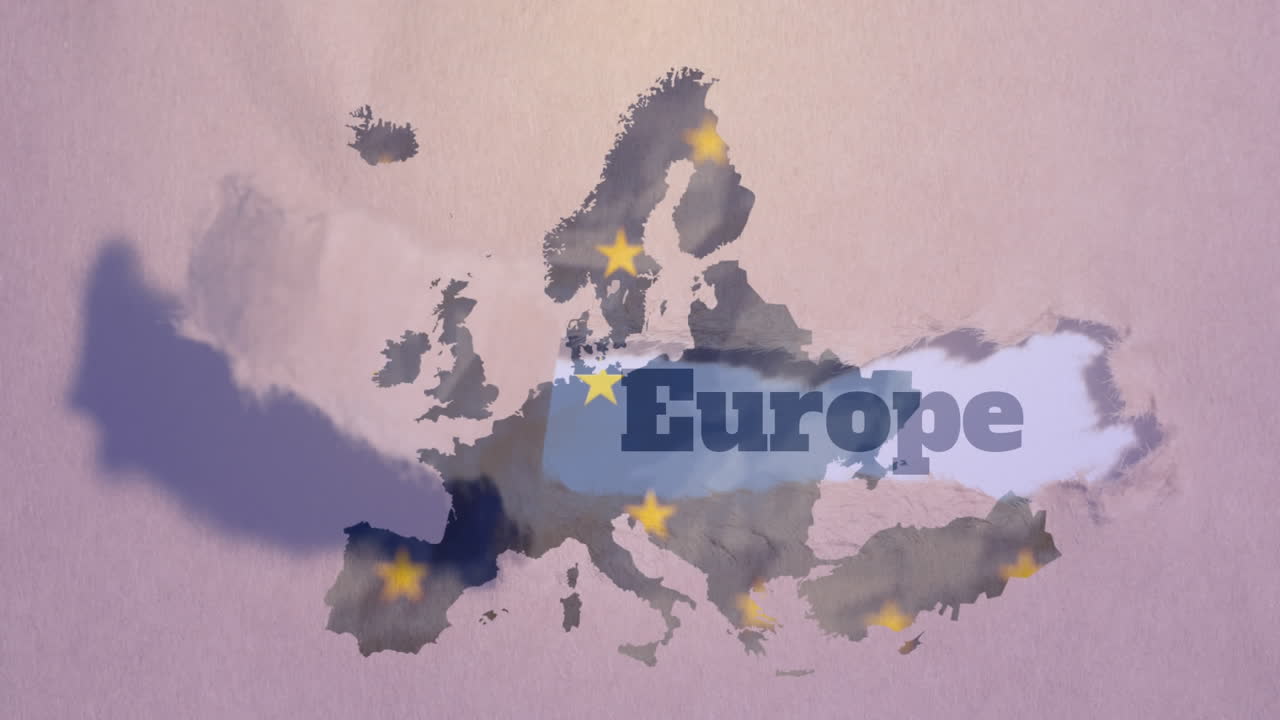 Europe text against yellow stars inside Europe map