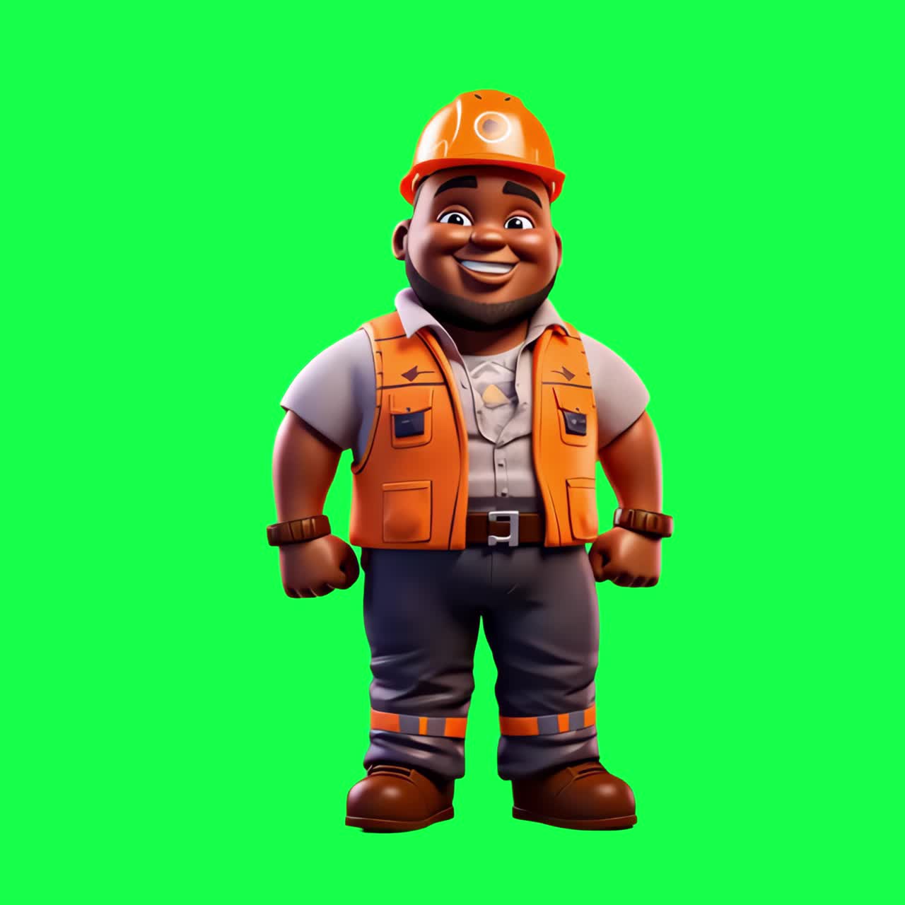 Animação de desenho animado sorrindo de um trabalhador da construção civil, vídeo transparente em 4K, tela verde