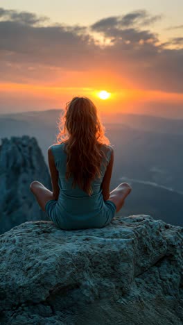 sunset meditation on a rocky cliff overlooking a scenic landscape