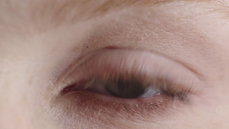 close up woman beautiful blue eye opening looking at camera blinking eyesight beauty