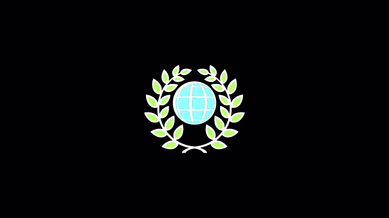 Animiertes Globus-Symbol, umgeben von einem Lorbeerkranz, auf schwarzem Hintergrund