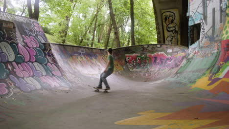 caucasian boy skateboarding in the park.