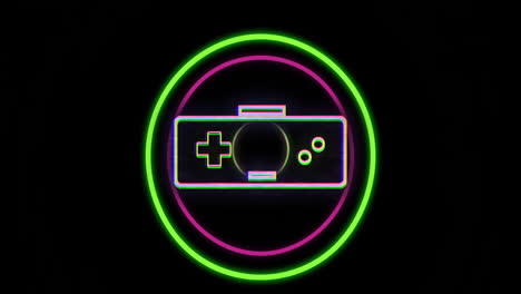 glowing neon game controller icon on black background, creating animation effect