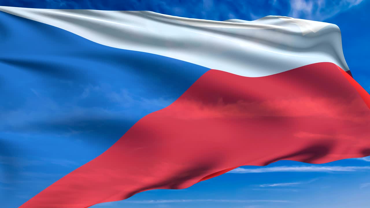 Vlajka České republiky proti zatažené obloze (smyčkové)