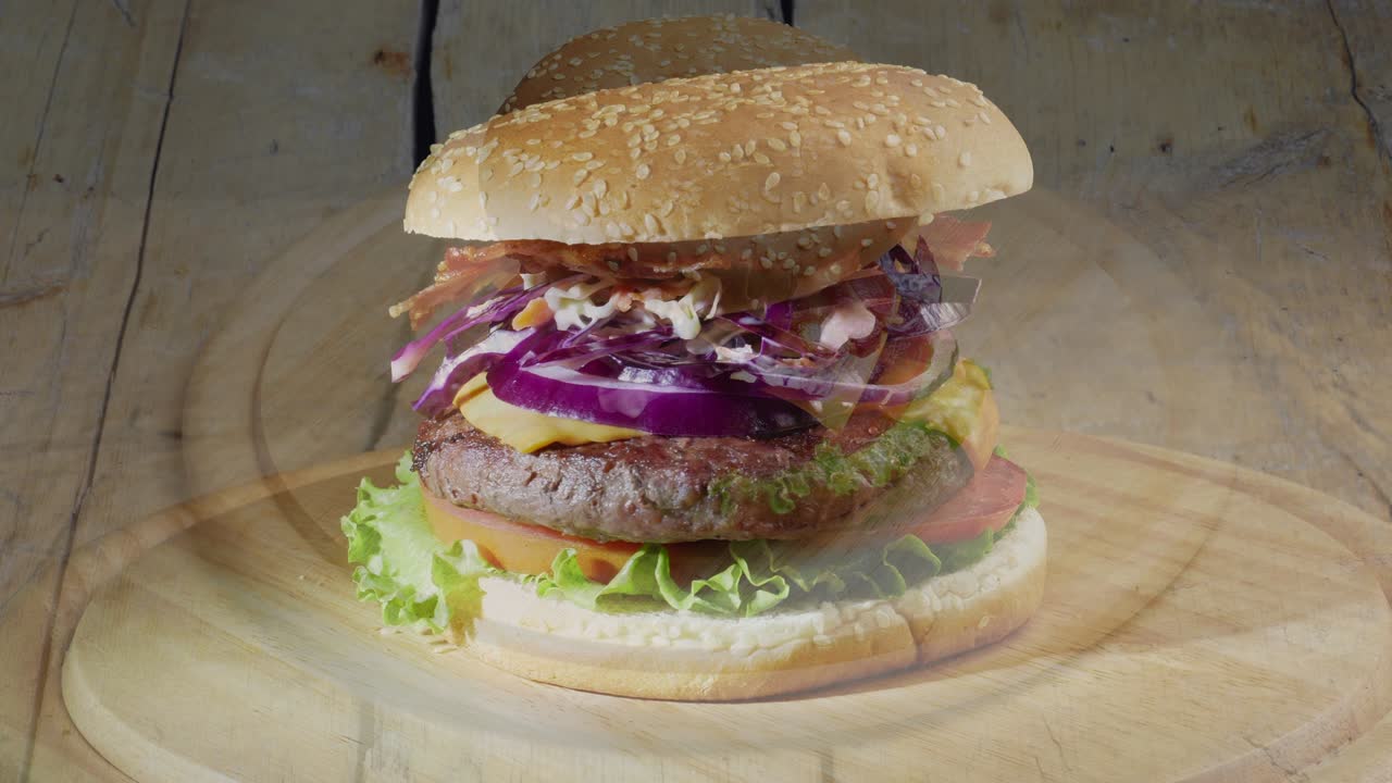 la secuencia de composición de la hamburguesa y la rotación