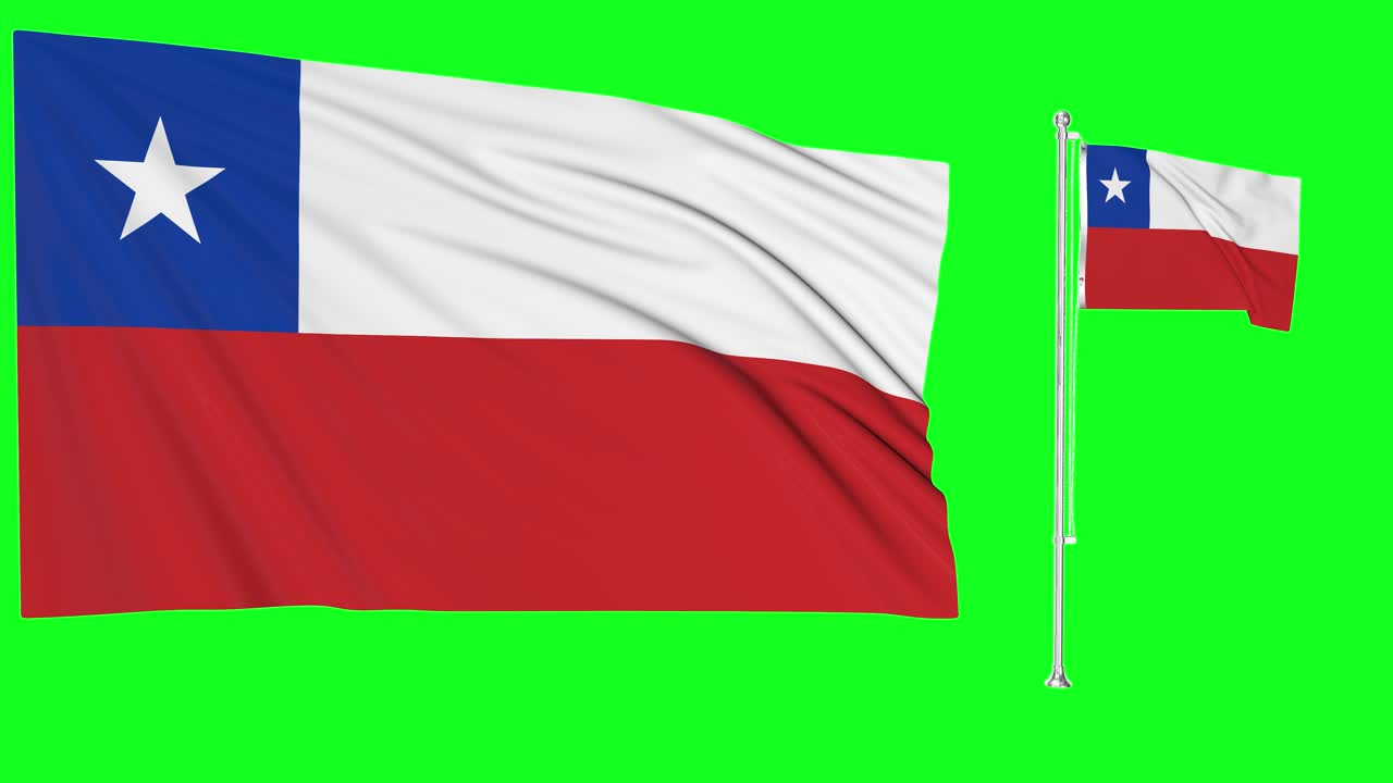 pantalla verde ondeando la bandera de chile o el asta de la bandera