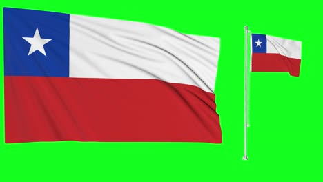 Greenscreen-Schwenkt-Chilenische-Flagge-Oder-Fahnenmast