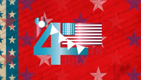 animation of independence day text over flag of american pattern