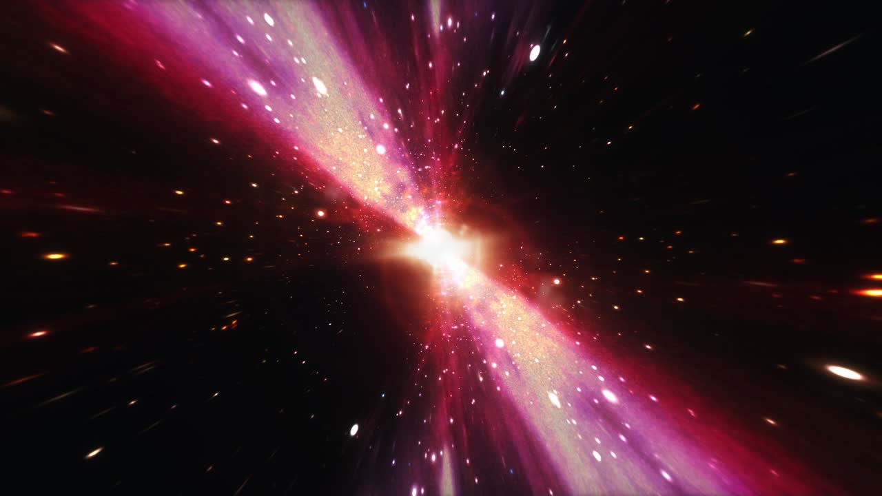 rosa rojo hiperespacio de deformación velocidad de la luz vuelo espacial a través del túnel de agujero de gusano espacio-tiempo. abstracto rojo brillante púrpura vortex de energía que fluye. 4k bucle 3d ciencia ficción concepto de fondo de viaje espacial interestelar.