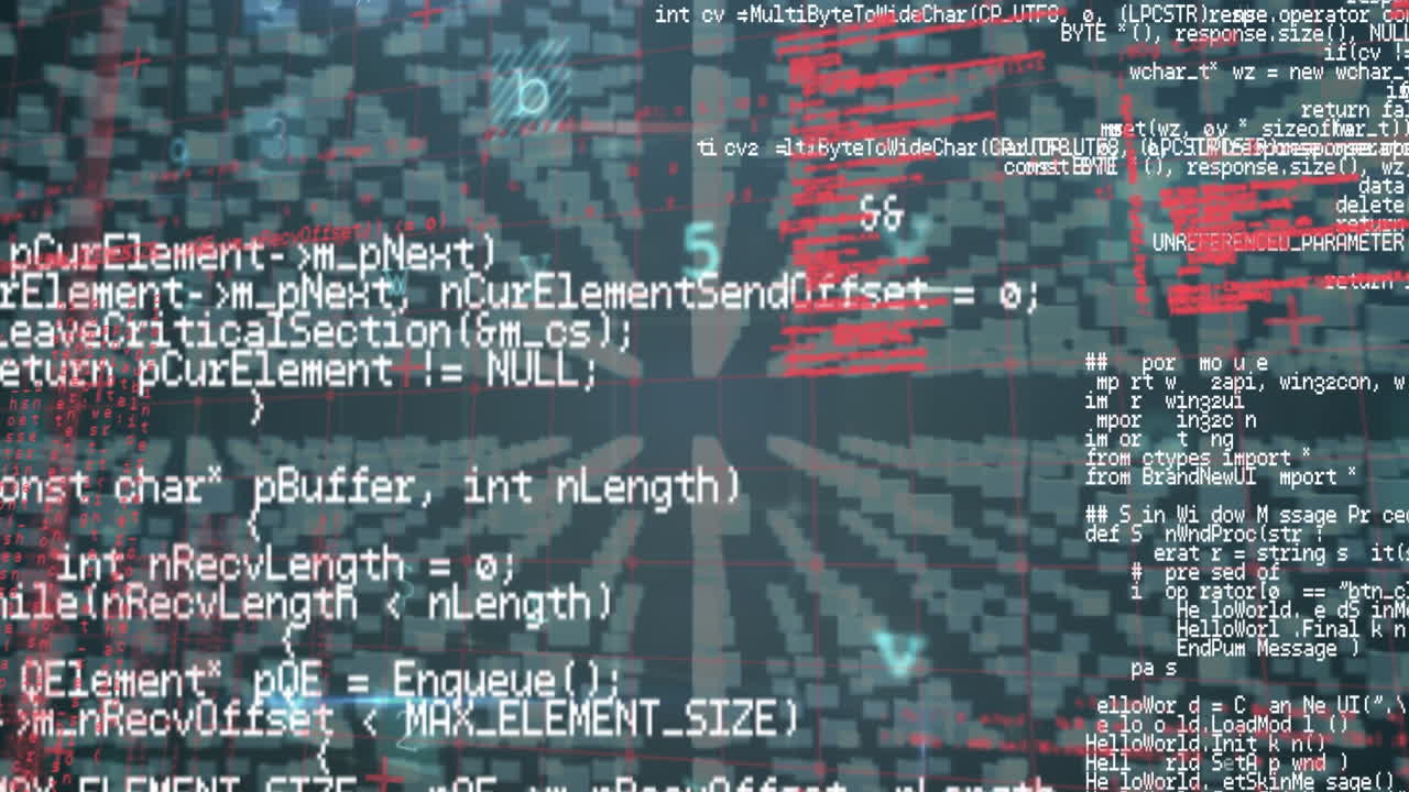 Animation of data processing over black background