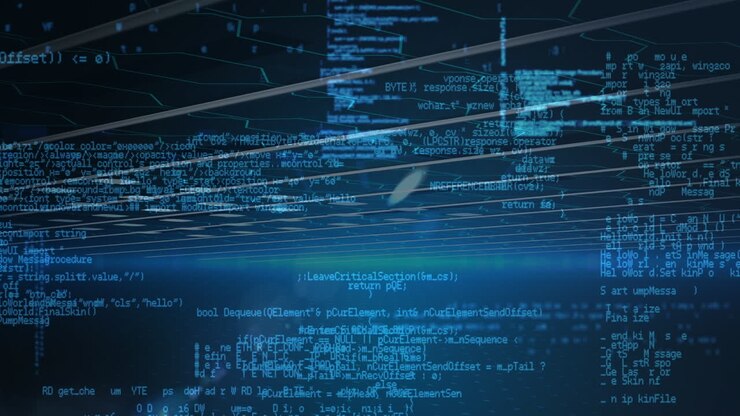 Animation of data processing on blue background