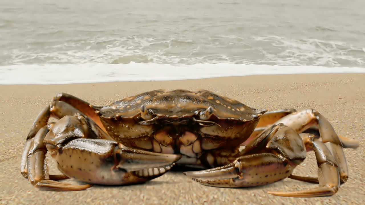 Krabbe på sand. Krabbe på stranden.