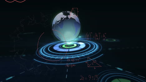 animation of mathematical equations over globe and scope scanning