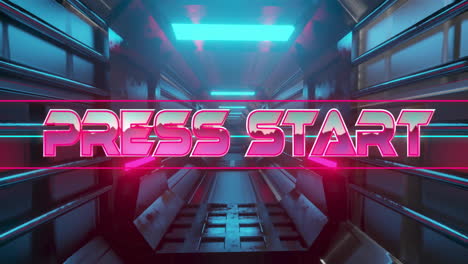 animation of press start text over neon pattern background