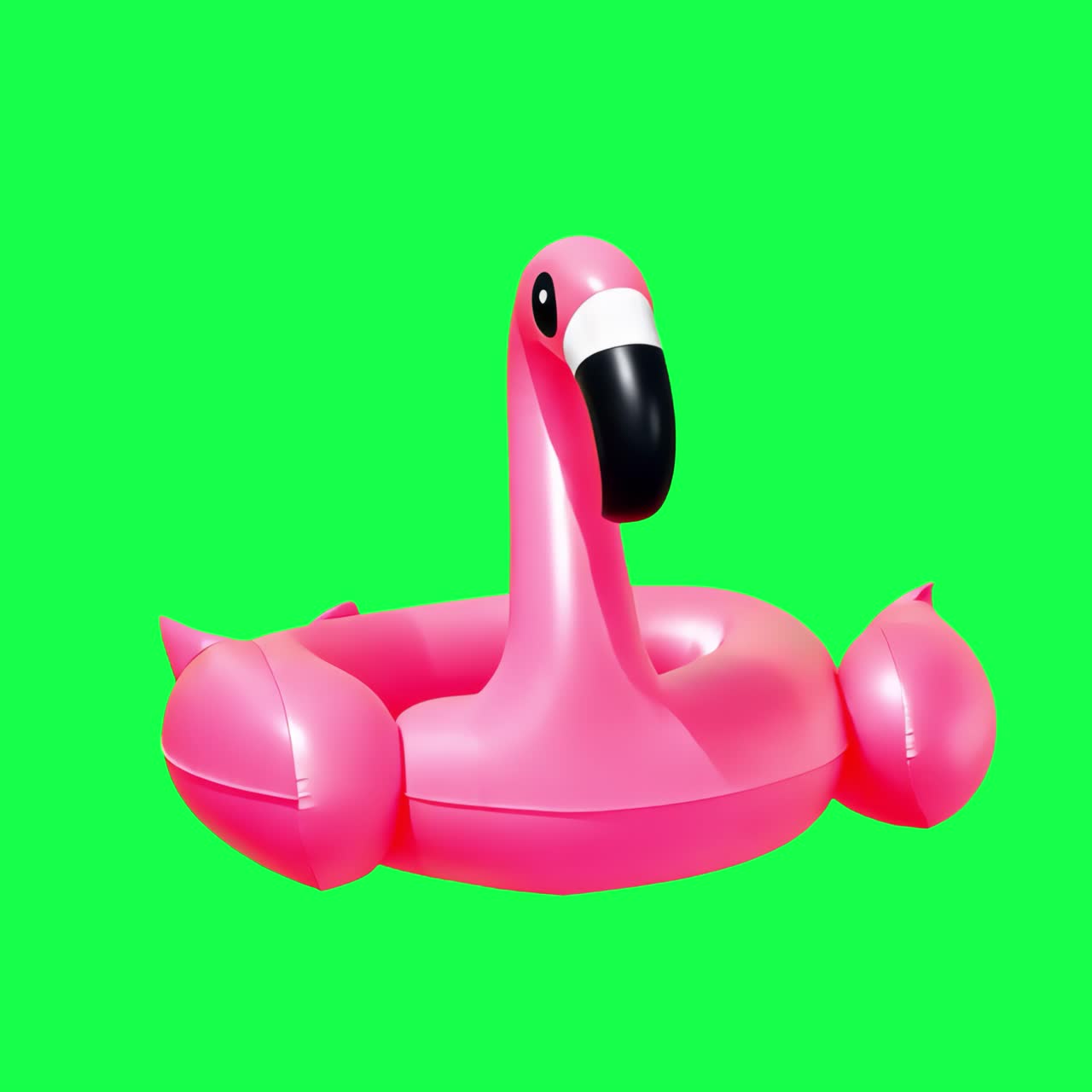 Inflatable flamingo pool toy animation, transparent 4K video, green screen