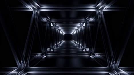 futuristic dark tunnel with glowing metallic frames